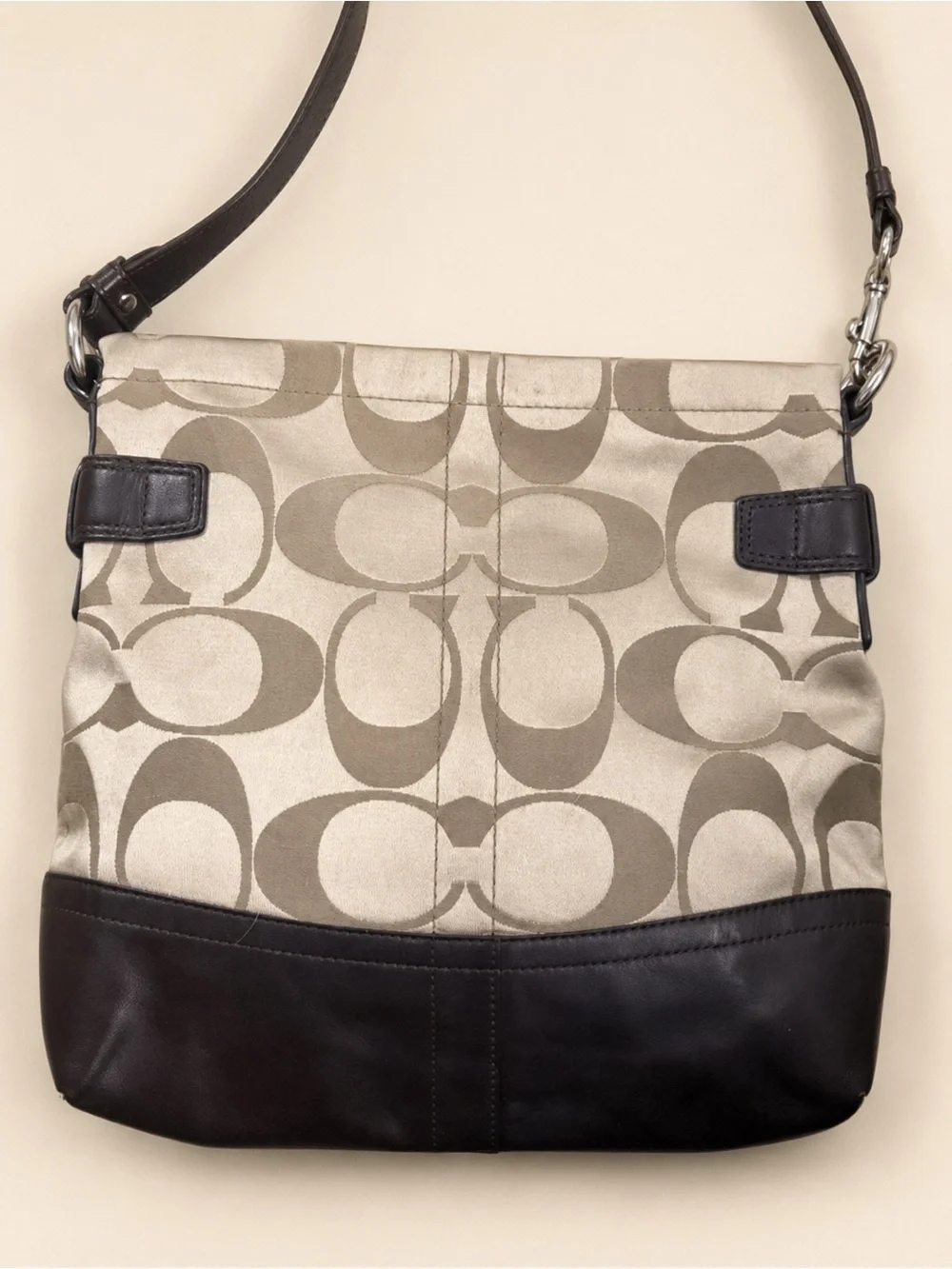 Coach F18862 Signature Sateen Chain Duffle Crossbody Bag Brown Khaki